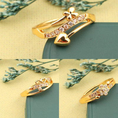 Flaring Combo 3 pcs Fingur ring for women and girls Alloy Cubic Zirconia Gold Plated Ring Set