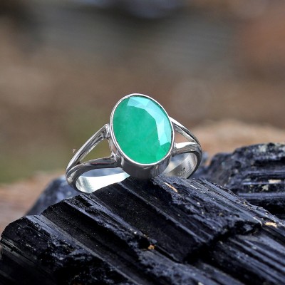 REIKI CRYSTAL PRODUCTS Natural Panna Emerald Gemstone Ring Silver 925 Adjustable Ring Aprox 5Ct Panna Silver, Stone Emerald Ring