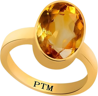 PTM Natural Citrine (Sunehla) 9.25 Rt or 8.5 Ct for Unisex 5 metal 22K Gold Plated Alloy Ring