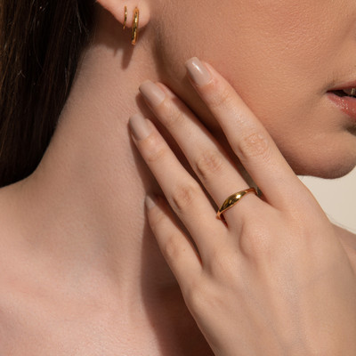 Elinor Jewels 18K Gold Plated Stainless Steel Mini Signet Ring for Women Waterproof & Durable Stainless Steel Gold Plated Ring