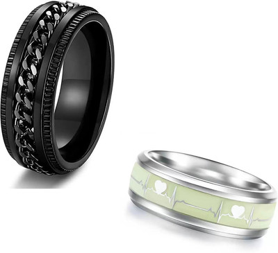 NEERAJYOTII Combo Valentine Fashionable Stylish Trendy Look Dude Chain & ECG Glow Ring Stainless Steel Titanium Plated Ring