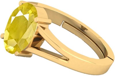 barmunda gems 10.25 Ratti/ 9.22 ct. Yellow Sapphire Pukhraj Stone Panchdhatu Ring Brass Sapphire Rhodium Plated Ring