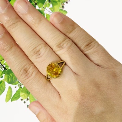 Chopra Gems & Jewellery Natural & Precious Pukhraj Ring with certified yellow sapphire stone Brass Gold Plated Ring