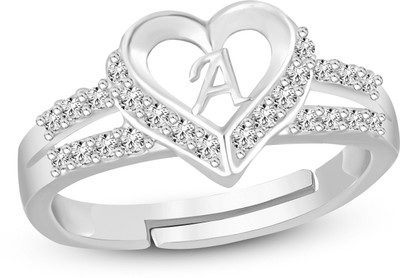 Heer Collection Heart Alphabet 'A' Valentine Ring Promise Propose Engagement Wedding Anniversary Brass, Stainless Steel, Copper, Alloy Cubic Zirconia Silver Plated Ring