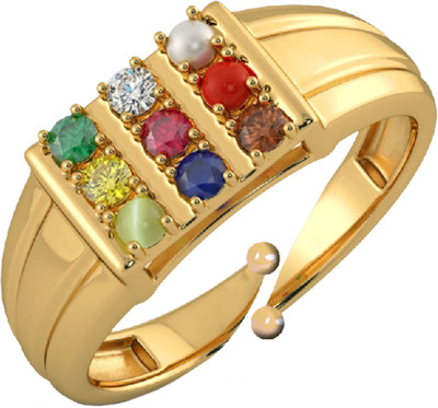 Pranjal Gems Navratan Gold Plated Ring With Lab Certificate Stone Gold Plated Ring