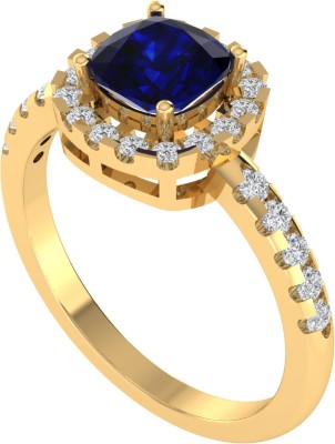 Diamtrendz Jewels Sterling Silver Sapphire Solitaire Gold Plated Ring For Women & Girls Sterling Silver Sapphire Gold Plated Ring