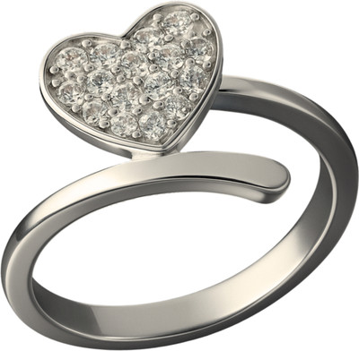 Semple HEART SHAPE RING WITH AD STONE Stainless Steel Silver Plated Ring