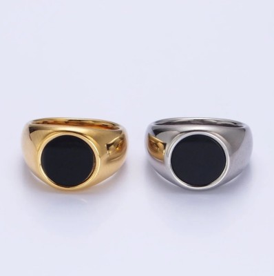 Maatrachaaya Piyush Enterprises Stylish Silver & Gold Plated Oval Shaped Black Onyx Rings Alloy Onyx Sterling Silver, Gold Plated Ring Set