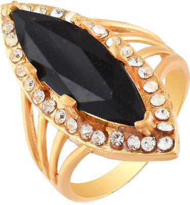 Morvi Gold Plated Alloy CZ, Big Black Stone Wedding Engagement Finger Ring Women Brass Cubic Zirconia Gold Plated Ring