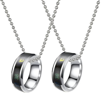 Adhvik 2 Pcs Silver Temperature Degree Celsius Display Thumb Finger Ring Pendant Locket Stainless Steel Pendant Set