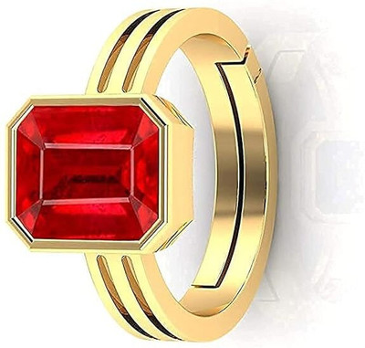 KUSHMIWAL GEMS 10.25 Ratti 9.00 Carat Quality Natural Burma Ruby Manik Brass Ruby Gold Plated Ring