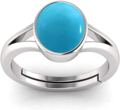 zayron Turquoise Firoza 7.5cts or 8.25ratti Ring For Men Women Metal Turquoise Sterling Silver Plated Ring