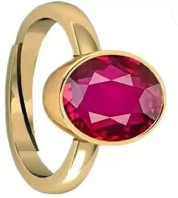 DIVINEGEMS Adjustable Gold-Plated Brass Ring with Natural Ruby Gemstone for Women Brass Ruby Gold Plated Ring