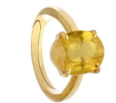 TODANI JEMS A+ Quality Natural Yellow Sapphire Pukhraj Gemstone Ring for Women's/Men's Brass Sapphire Gold Plated Ring