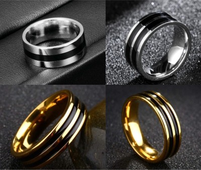 Sunshine Creations Stainless Steel men women challa ring pack of 4 size 19 Stainless Steel Gold, Silver Plated Ring Set