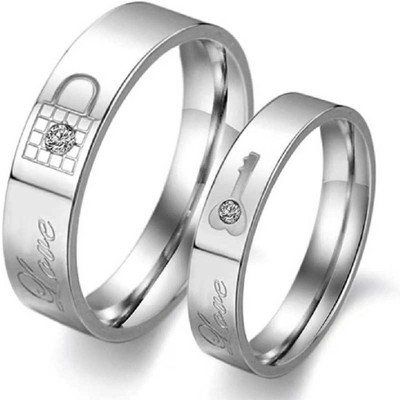 Silver Bazaar Love Key Couple Ring Adjustable size for Valentine Alloy Cubic Zirconia Sterling Silver Plated Ring