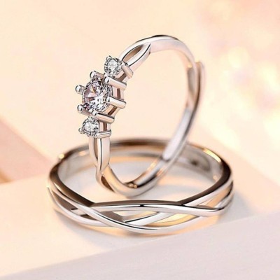 SMD Creations Adjustable Couple Ring for lovers in silver stylish king Queen design Copper 900 Silver Plated Ring Set