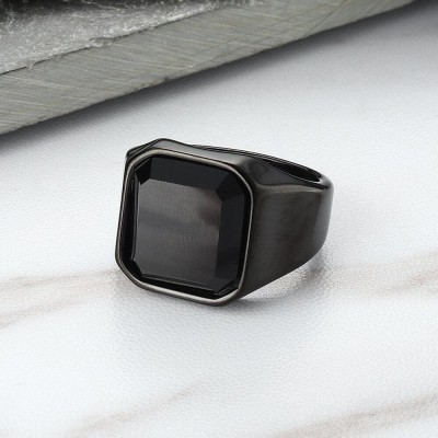 Vipunj Vedansh Enterprises Stylish Titanium Plated Black Onyx Ring Stainless Steel Onyx Titanium Plated Ring