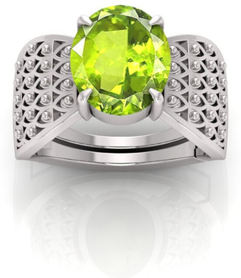 Pranjal Gems 12.25 Ratti Peridot Gemstone Adjustable Ring With Lab CertificateTU Crystal Peridot Sterling Silver Plated Ring