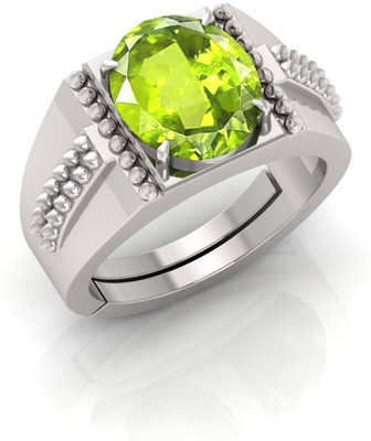 Pranjal Gems 14.25 Ratti Peridot Gemstone Adjustable Ring With Lab CertificateAG Stone Peridot Silver Plated Ring