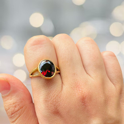 Chopra Gems Certified A+ Quality Original Gomed Hessonite Garnet Ring For Women & Men Brass Gold Plated Ring