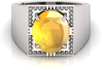 Pranjal Gems 9.25 Ratti Yellow Sapphire Gemstone Adjustable Ring With Lab CertificateJO Stone Sapphire Gold Plated Ring