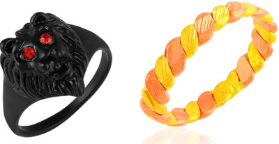 Dynamic Retail Global Set of 2 Rings for Men, Black-Multicolor Alloy Ring