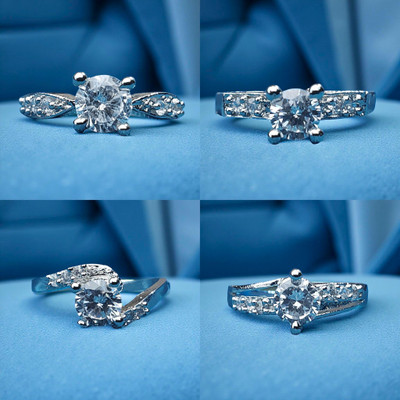 TREASUREFASHION Silver AD Ring Combo Brass Cubic Zirconia Silver Plated Ring Set