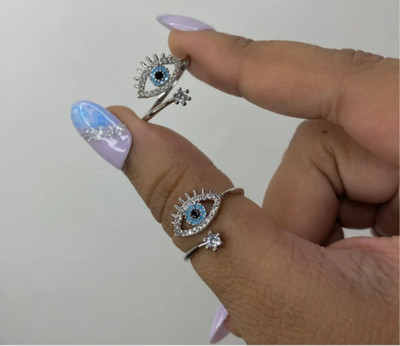 Vedansh Vedansh Enterprises Stylish Silver Plated Evil Eye Ring Alloy Cubic Zirconia Sterling Silver Plated Ring