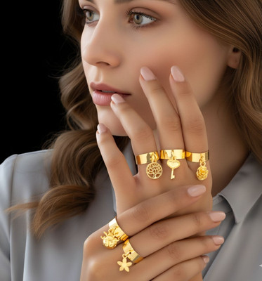 Lukaya Fashion Stainless Steel Gold Plated Chain Ring - Multi Finger