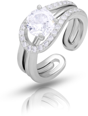 khrisha Detachable Solitaire 2-in-1 Style Design Silver Swarovski Zirconia Sterling Silver Plated Ring