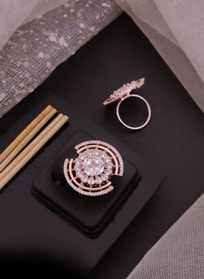immitation Opulent Rose Gold CZ Floral Cluster Statement Ring Metal Pearl Silver Plated Ring