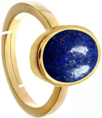 EVERYTHING GEMS 6.25 Ratti 5.00 Carat Natural Original Lab Certified Blue Lapis Lazuli Stone Brass Lapis Lazuli Gold Plated Ring