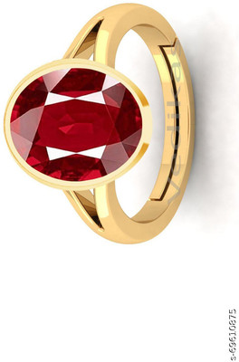 VishvMa 6.25 Ratti Burma Ruby Manik Gemstone Ring A1 Quality Stone Ruby Brass Plated Ring