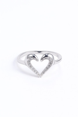 RANISHAA Heart Ring with Crystal Accents, Dainty Open Design Sterling Silver Cubic Zirconia Ring