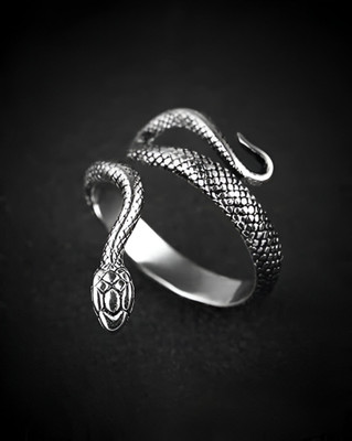 Krishndev enterprises Stainless Steel Snake Ring – Adjustable Vintage Serpent Design Stainless Steel Sterling Silver Plated Ring