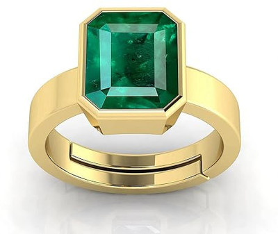VishvMa 5.25 Ratti Emerald Panna Gemstone Ring With Lab Certified A1 Quality Stone, Brass Emerald Brass Plated Ring