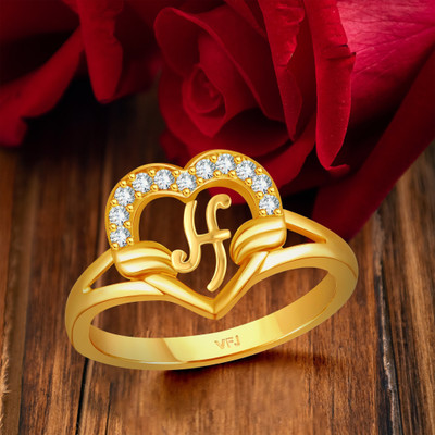 VIGHNAHARTA Valentine cluster'' H '' with heart ring alphabet cluster for women and Girls Brass Cubic Zirconia Gold Plated Ring