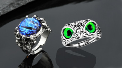 Syfer Evil Eye RIng & Owl Ring for Men and Women Stylish/Biker/Partywear Ring (Combo) Stainless Steel Silver Plated Ring