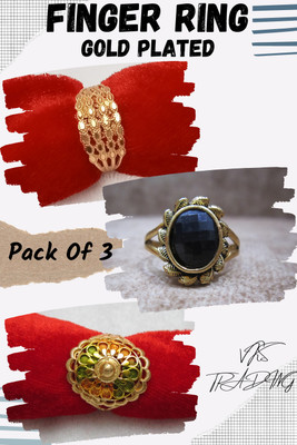 vks trading Finger Ring Gold Plated Non Adjustable Pack Of 3-033 Brass Ring