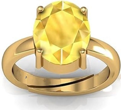 KUSHMIWAL GEMS 7.25 Ratti 6.00 Crt Natural Ceylone Yellow Sapphire Ring Original Pukhraj Brass Sapphire Gold Plated Ring