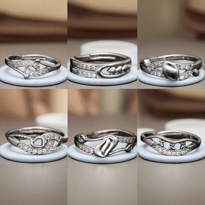 Hetshree Elegant Silver Combo Rings Collection Brass Diamond Silver Plated Ring