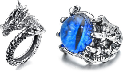 Syfer Evil Eye Ring & Chinese Dragon for Women & Men, Club/Party/Biker/Office Ring Stainless Steel Silver Plated Ring