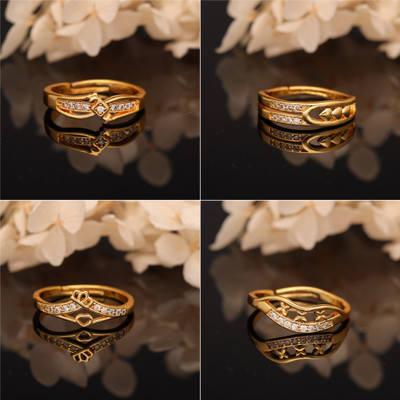 Weroxa Combo of 4 AD Brass Diamond Gold Plated Ring