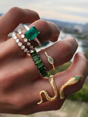 Fashion Frill Elegant Golden Ring For Girls Snake AD Ring For Women Combo of 6 Alloy Gold Plated Ring Set
