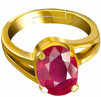 CHIRAG GEMS 8.25 Carat Ruby/Manik Ring Certified Panchdhatu Birthstone/Astrology/Rashi Ratan for Men & Women Copper Ruby Gold Plated Ring