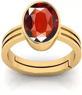 Gemzonite 4.25 Ratti Natural Quality Gomed Gemstone Panchdhatu Rashi Ratna Adjustable Ring Brass Garnet Gold Plated Ring