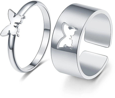 White Chimes Vembley Butterfly Couple Ring Matching Wrap Finger Ring Alloy Silver Plated Ring