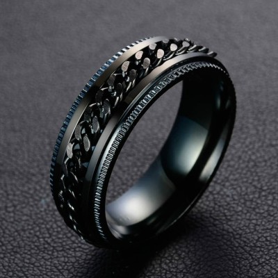 PS Creation Stainless Steel Tough Dude Chain Black Colored Rings for Men Stainless Steel Ring