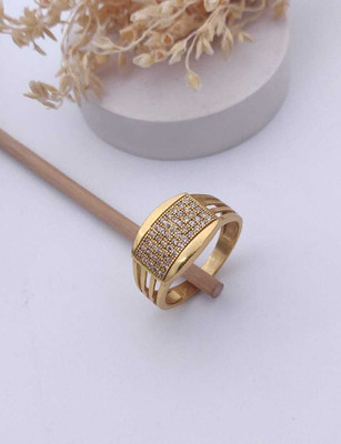 mahi creation Gold Plated Diamond Wedding,Partywear ring-39 Brass, Copper Diamond Gold Plated Ring